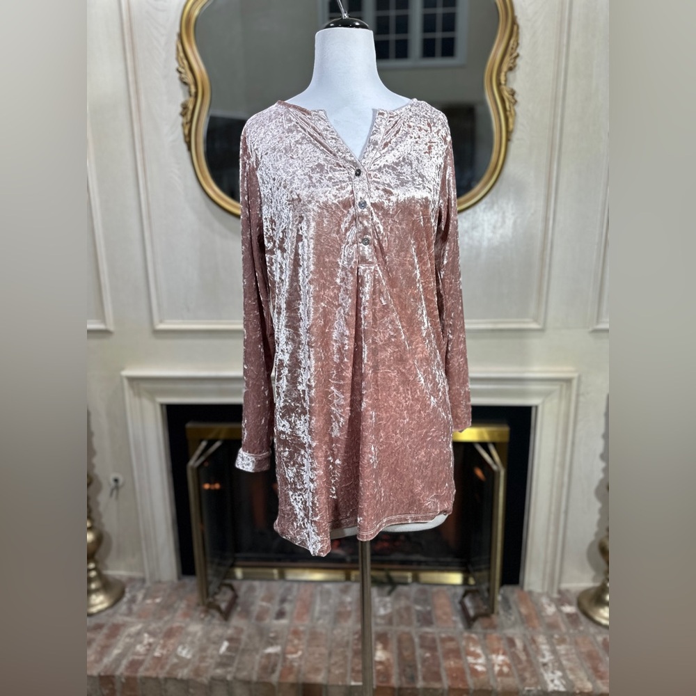 Kori America Crushed Velvet Tunic Dress M Blush Pink Boho‎ Romantic 90s Barbie